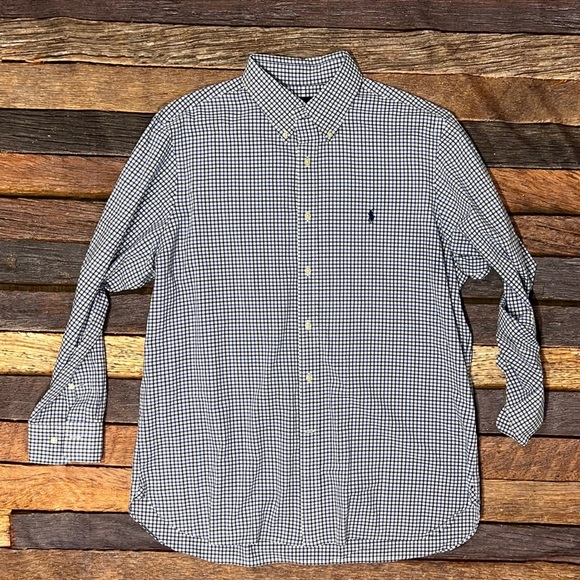 Ralph Lauren Blue Shirt Checkered Long Sleeve Button Down Shirt - Picture 1 of 8
